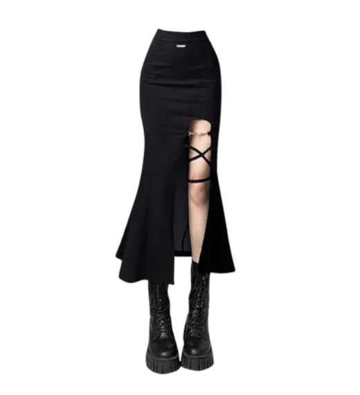 Gonna a coda di pesce divisa sexy a vita alta primavera autunno donna di grandi dimensioni Gonne da strada alla moda irregolari con temperamento nero classico