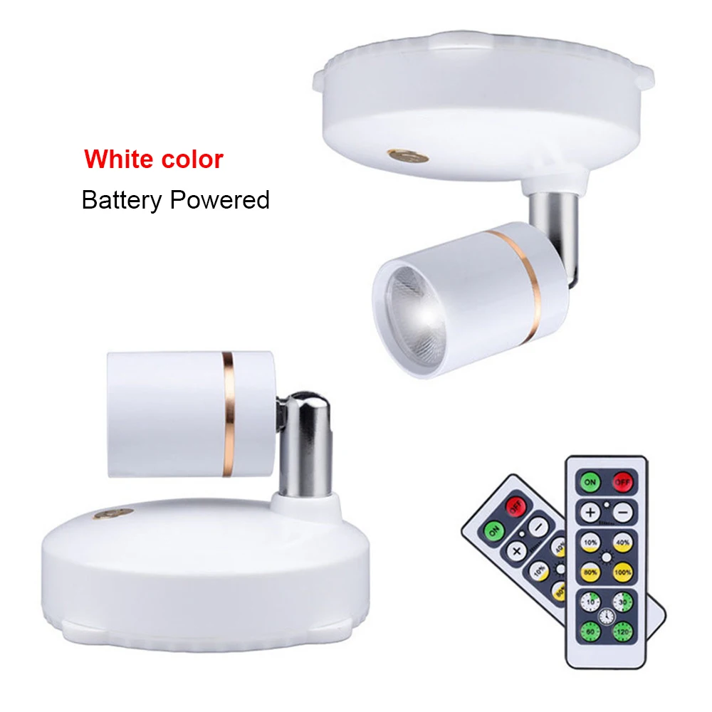 Battery Powered Portable LED Spotlight with Remote Controller, Indoor Decoration Lamp, RGB, White, Bedroom,Kitchen, 2Pcs