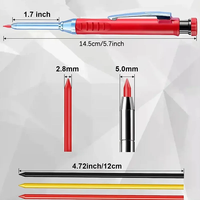 Ensemble de Crayons de Menuisier Solides, Outil de Marquage à Bouche Profonde avec Plomb de Remplissage et Taille-Crayon de Marquage Intégré