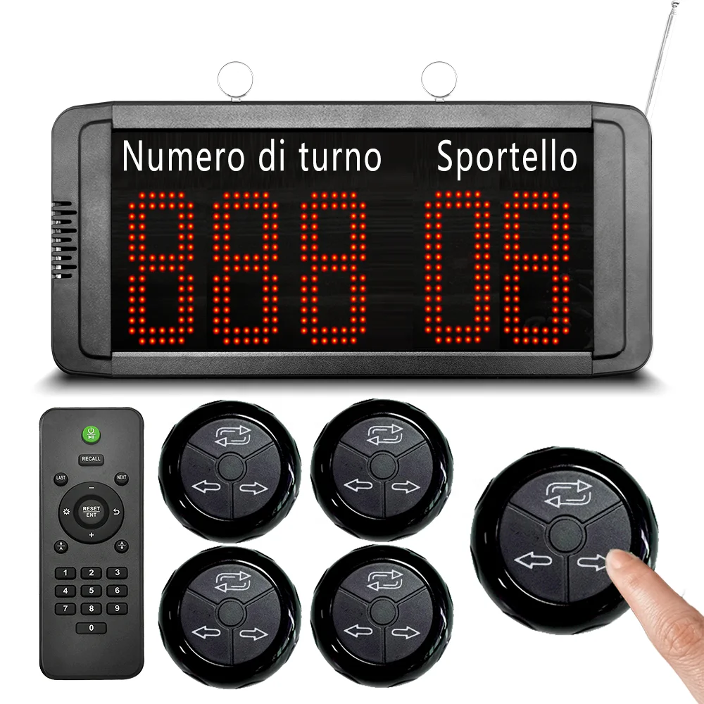 Italian Voice Wireless Queue Management System with Counter Display & 5 Number Calling Buttons for Restaurant Bank Hospital