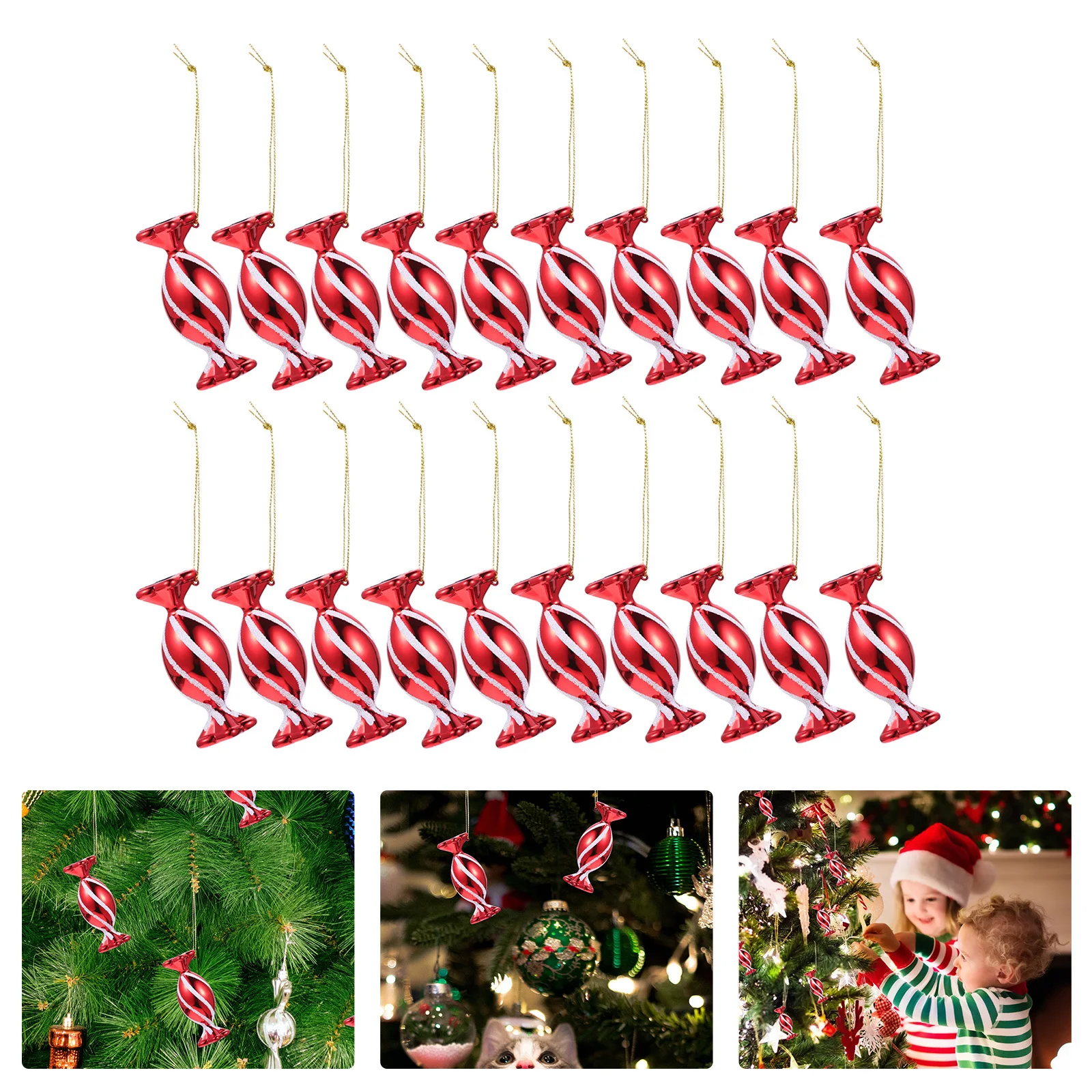 

30Pcs Xmas Red Candy Pendant Christmas Hanging Decor Small Candy Shape Xmas Festival Tree Ornament Decorative Pendant