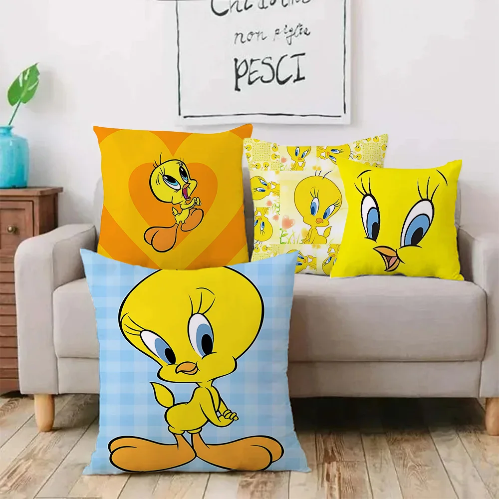 Cute anime Tweetys bird Pillow Covers Cartoon Sofa Decorative Home Double-sided Printing Short Plush Cute Cushion Cover