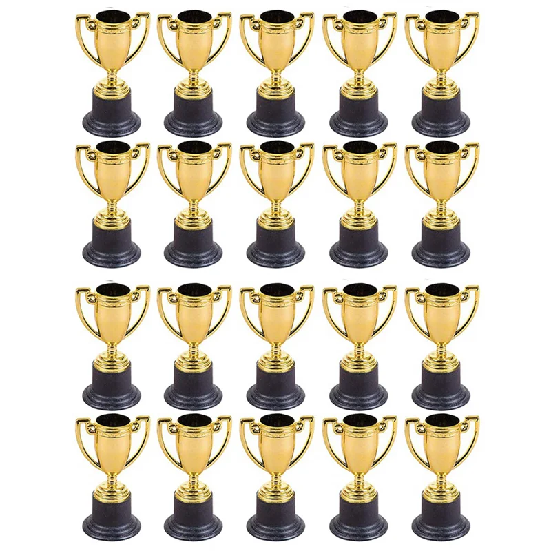 A04F-40PCS Mini Plastic Gold Cups Trophies For Party Children Early Learning Prizes Children's Holiday Trophy Reward