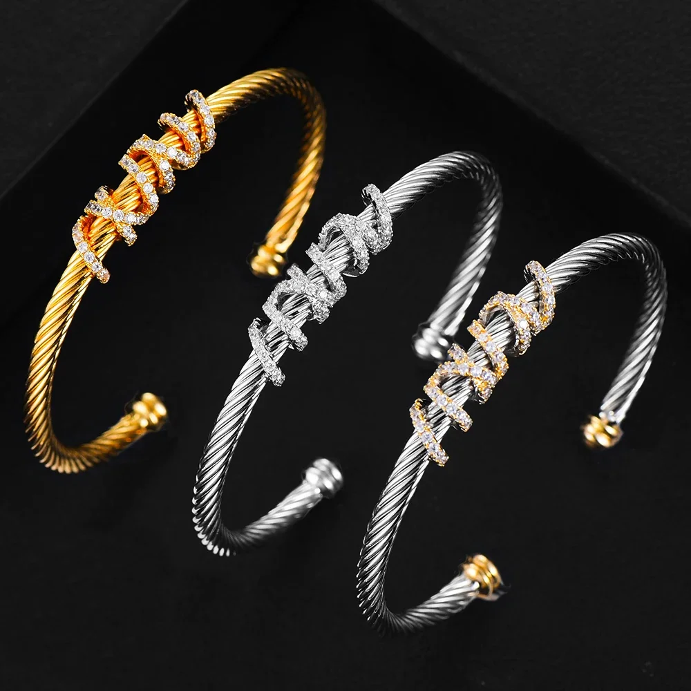 Trendy Luxury Stackable Bangle Cuff For Women Wedding Full Cubic Zircon Crystal Dubai Silver Color Party Bracelet 2023 Jewery