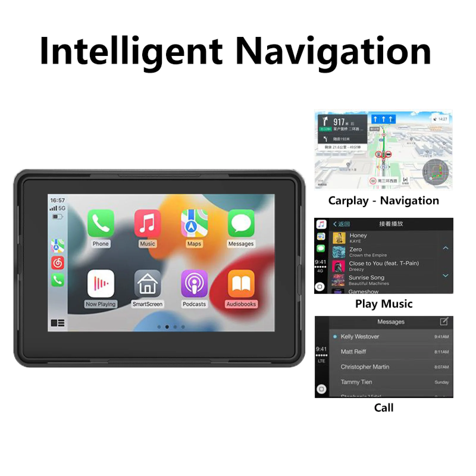 5 Inch Motorcycle Wireless CarPlay Android Auto Outdoor 1000nit IP68 Waterproof IPS Screen Motorbike GPS Navigation Recorder