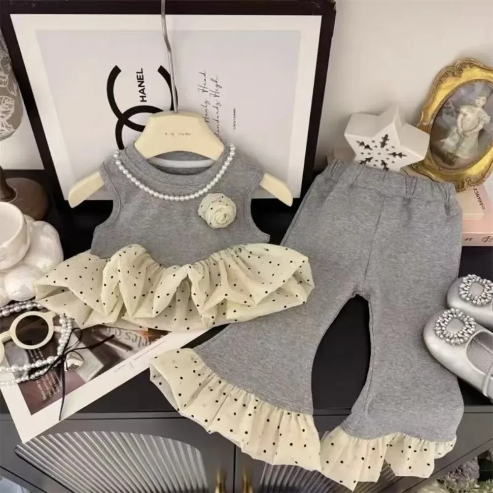 Bear Leader صيف جديد بنات جولة الرقبة سترة دون أكمام + السراويل متوهج 2 قطعة مجموعة الأطفال أزياء ملابس كاجوال 3-7 سنوات #1