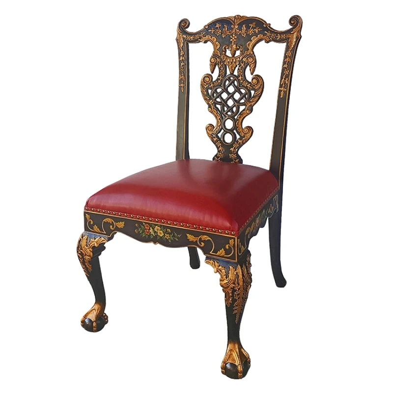 

French Chinese style painted flower pattern dining chair living room classical leisure chair
