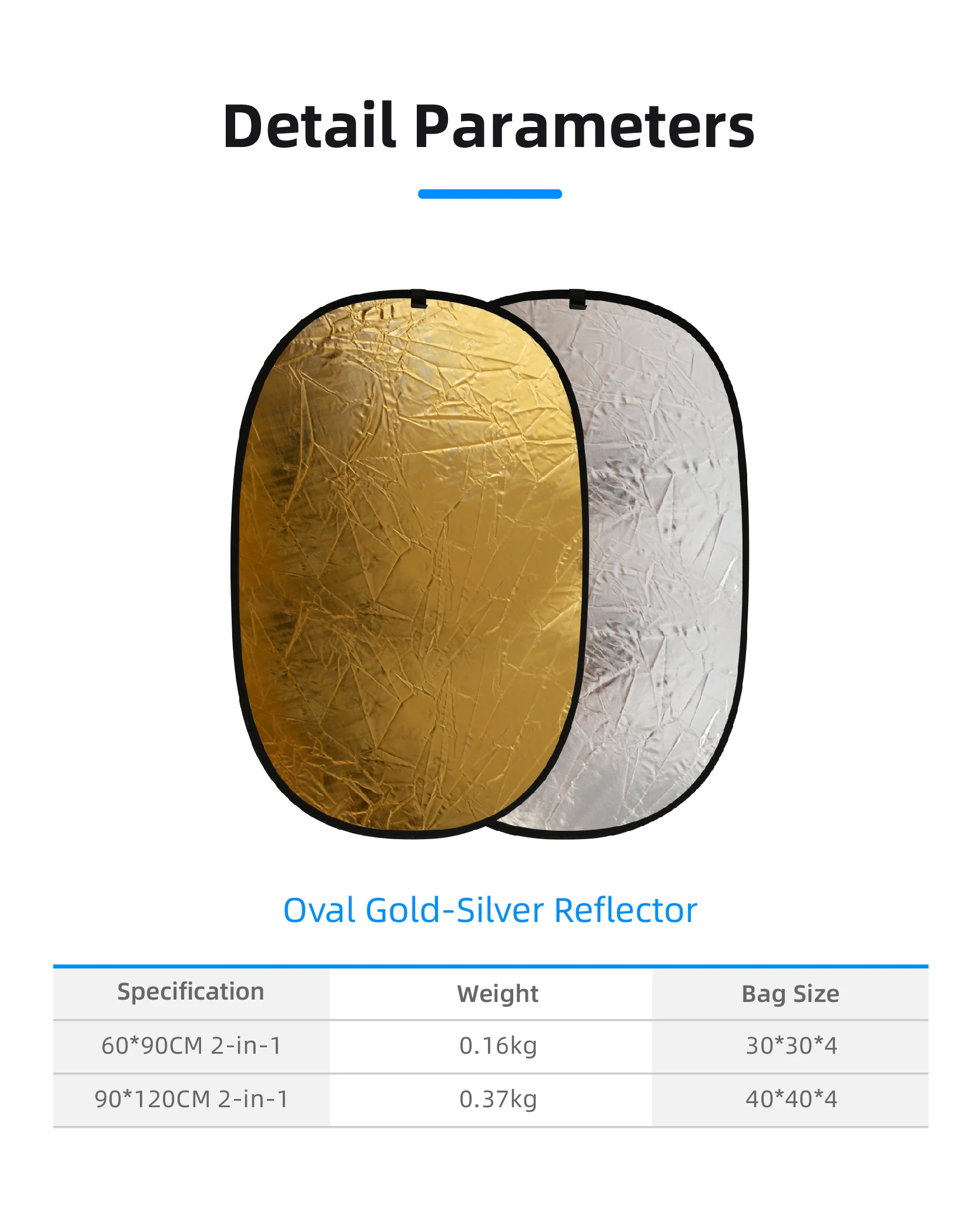 RF02 24-Zoll-Reflektor 5in1 60X90CM 90X120CM 2in1 Silber Weißgold Tragbare zusammenklappbare weiche leichte runde Fotografie für Studio 7in1 – Detail 9
