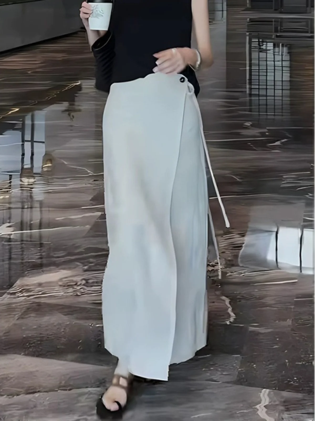 

Linen A-Line Skirt Women's Summer New Belted One-Piece f Skirt Slimming Concealing Irregular Long Skirt High Waist Korean ...