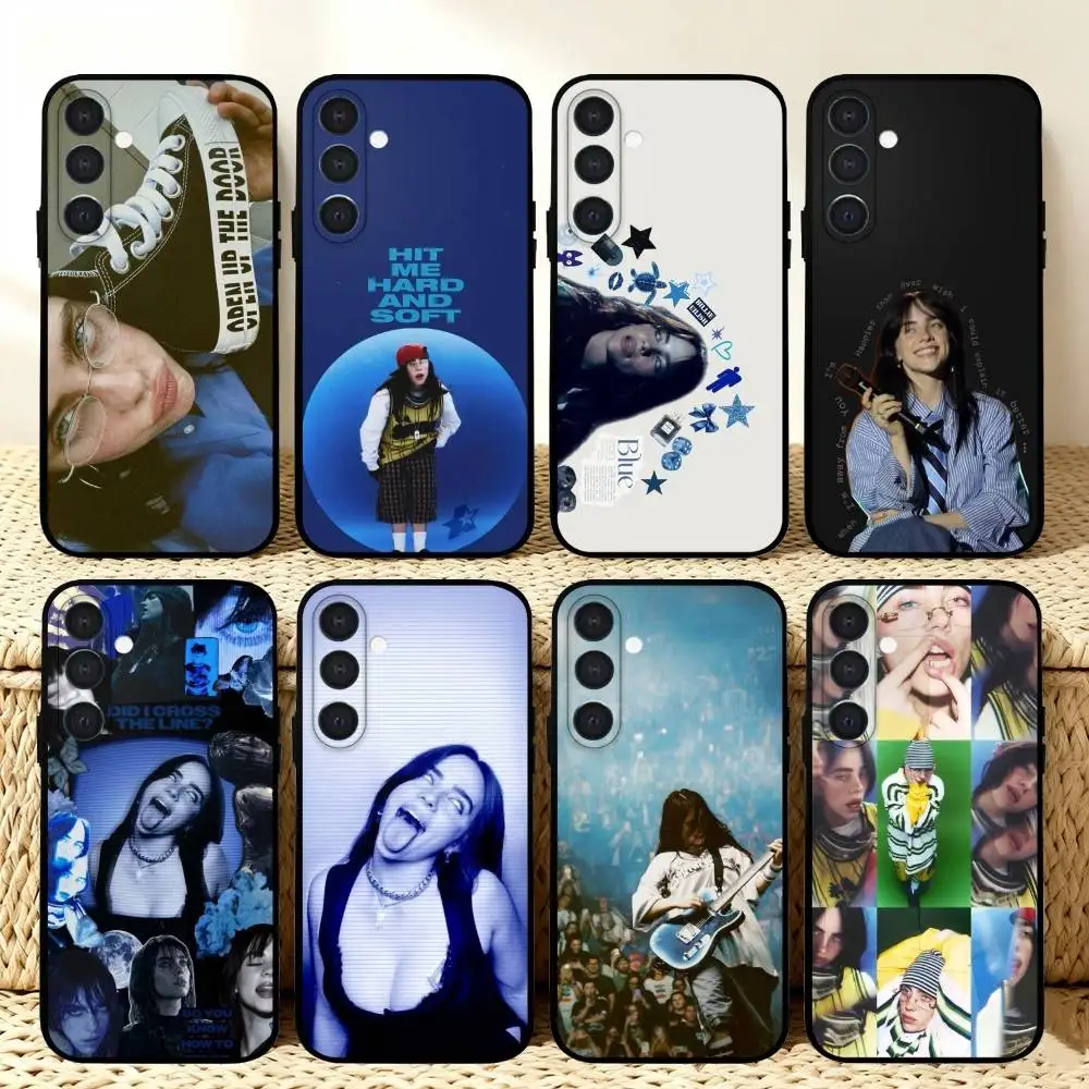 

SINGER B-Billie E-Eilish Blue Vibe Phone Case For Samsung A73,A21s,A22,A31,A32,A52,A53,A71,A80,Soft Black Shell