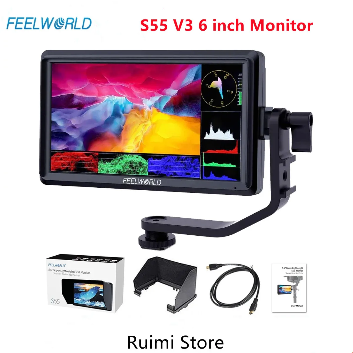 Monitor de campo FEELWORLD S55 V3 de 6 pulgadas para cámara DSLR, asistente de video IPS 1920x1152 4K HDMI con salida DC y 3D LUT