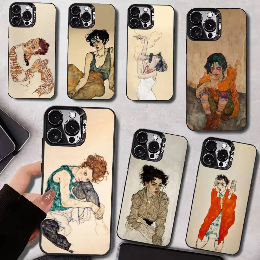 

S-Schiele Painting Art Phone Case For iPhone17,16,15,14,13,12,11 Plus,Pro Max Black Candy Matte Shockproof Cover