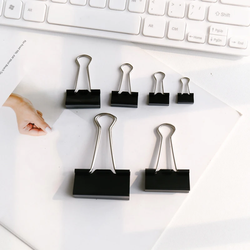 10pcs15mm 19mm 25mm 32mm 41mm 51mm Black long-tail file organizer, swallowtail ticket holder, and book holder
