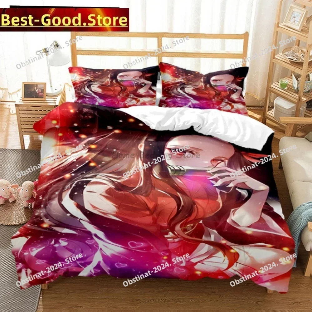 

Hot Anime Demon Slayer Bedding Set Japanese Cartoon Bed Linen Teens Girls Twin Single Queen King Full Duvet Cover Sets