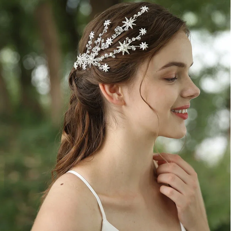 

Shine Star Clip Bridal Hair Piece Silver Color Handmade Girls Headpiece Wedding Prom Women Hair Jewelry