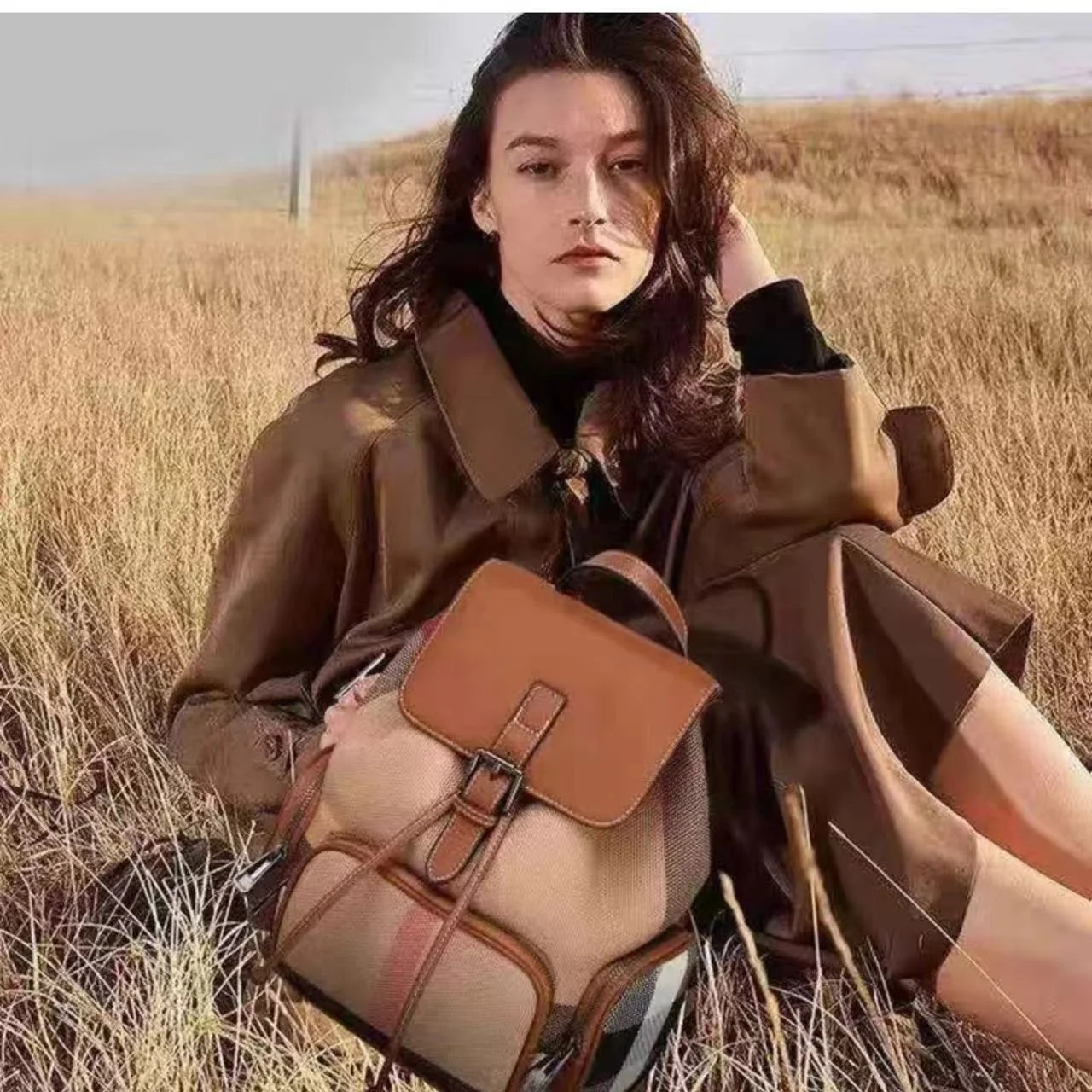 

Модная клетчатая сумка-рюкзак из натуральной кожи и канваса для женщин, классический стиль, высококачественная модная кожаная сумка