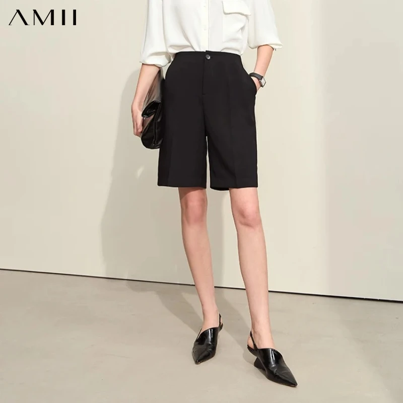 AMII Shorts For Women 2026 Summer New Knee Length Pants Basics Office Lady Straight Casual Solid Versatile Pants Female 12442077