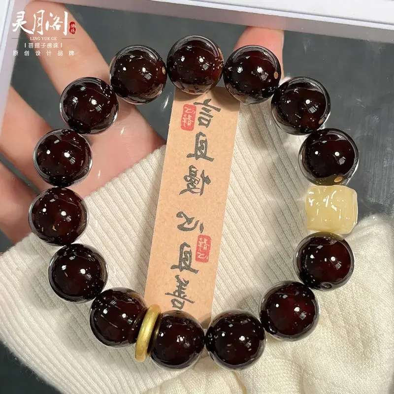 Good Luckful Purple Golden Mouse Light Beads Round and Fine Pick Old Material Bodhi Buddha Beads Chinese Style Creative Bracelet