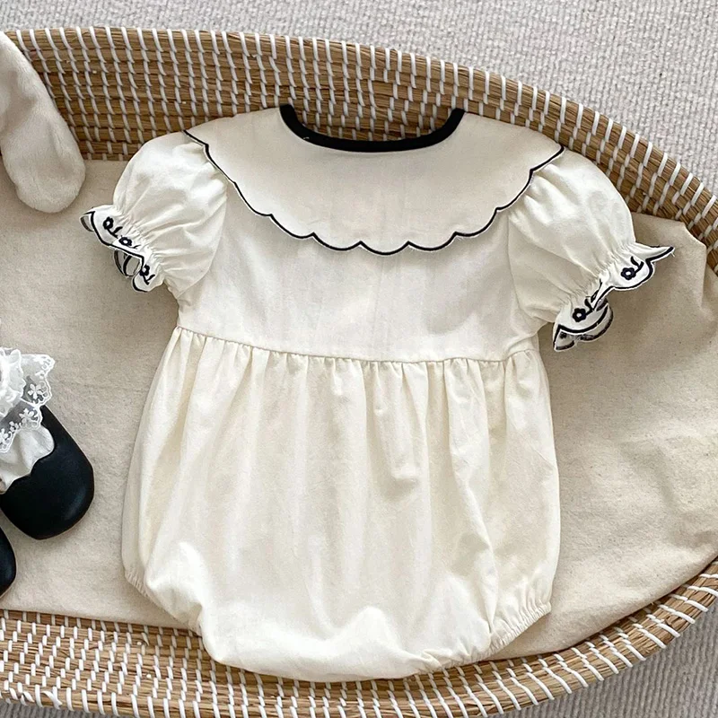 Pelele de manga corta para niña recién nacida, ropa bordada de algodón, 0 a 24 meses, novedad de verano 2024