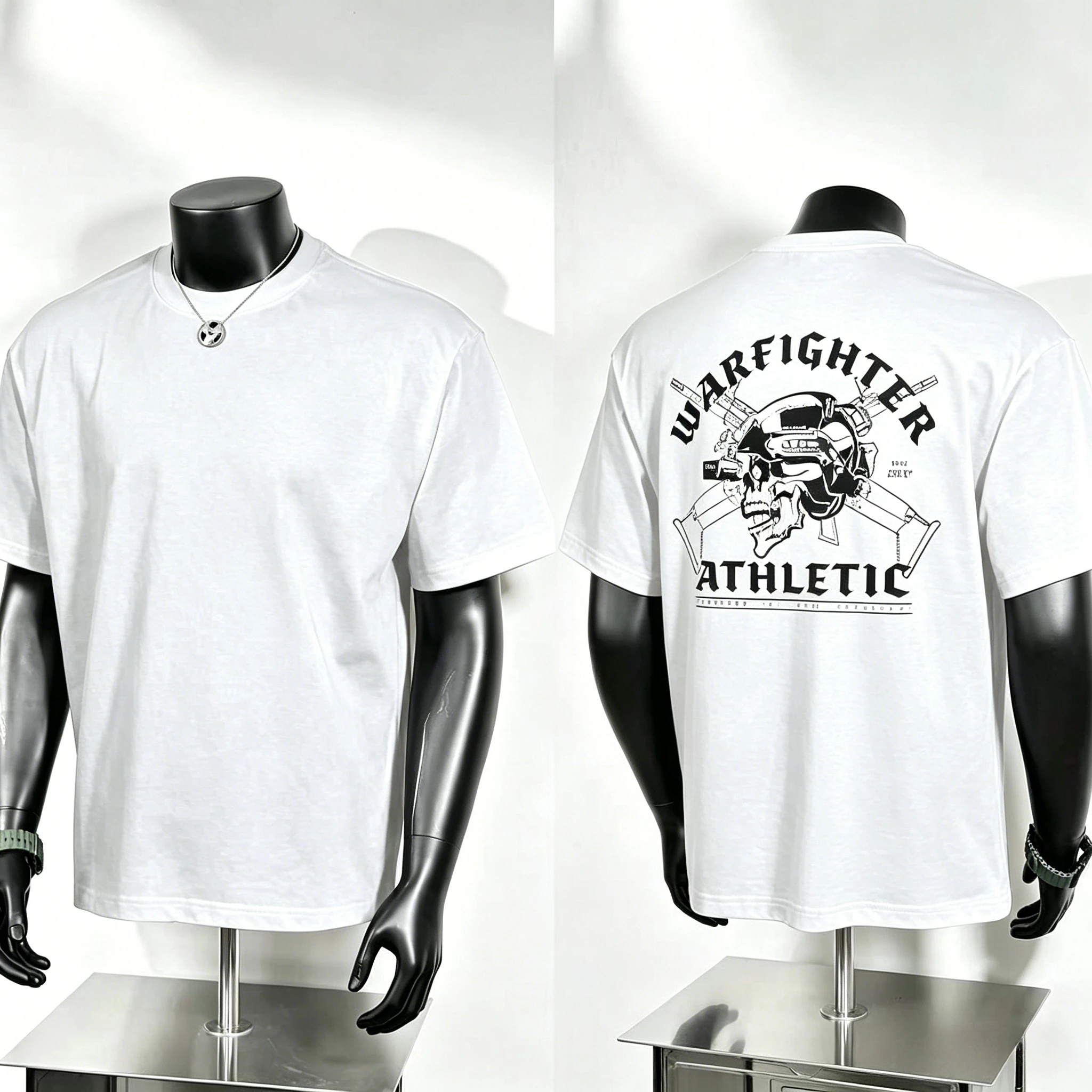 Combat Enthusiast Graphic T Shirt, Warfighter Athletic Skull with Tactical Helmet and Cross Guns Back Print, Tough Military Tee