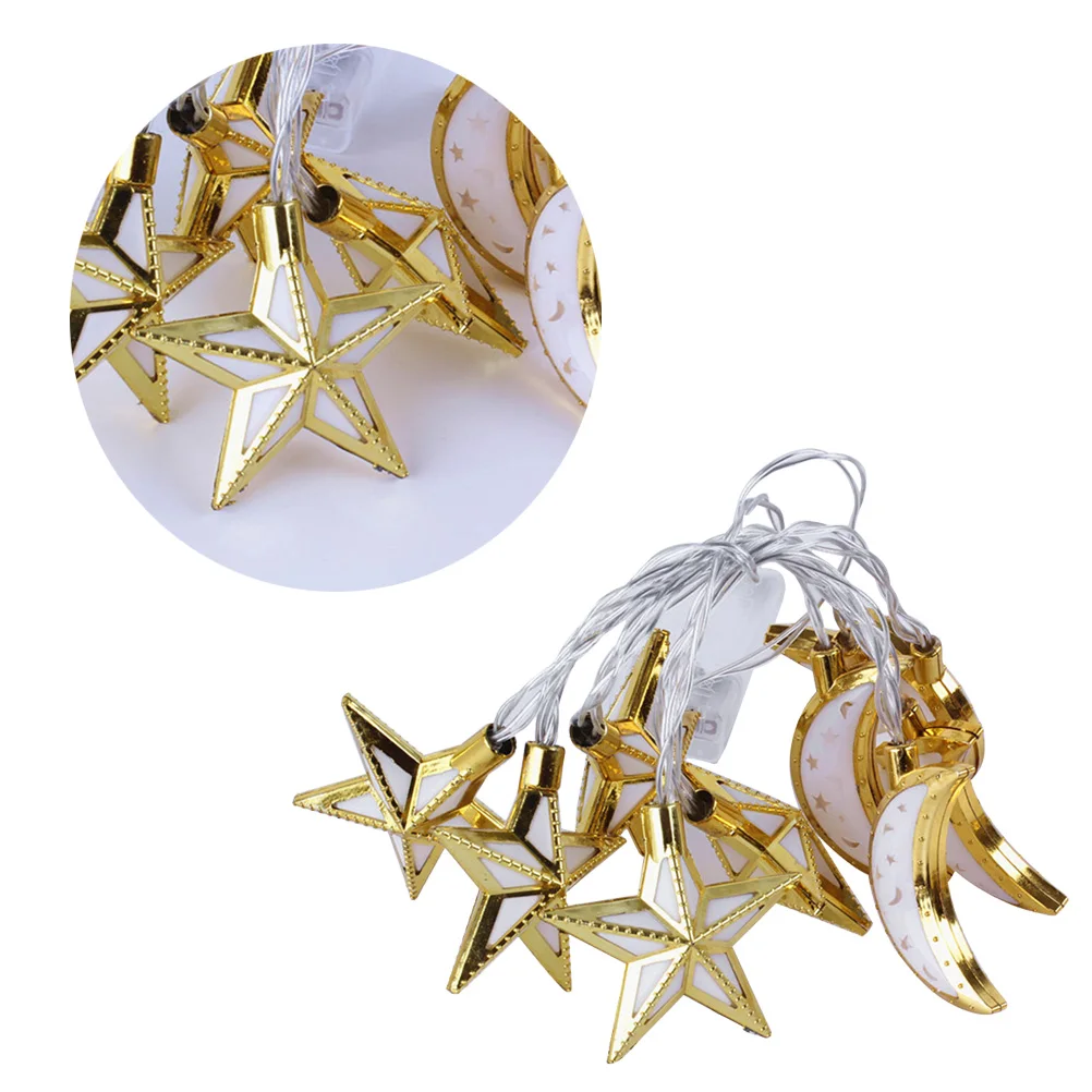 رمضان حفلة غرفة نوم 10 المصابيح 1.65 متر نجمة القمر الذهبي 4 ألوان LED سلسلة أضواء الديكور 4 ألوان 1.65 متر 10 المصابيح) #3