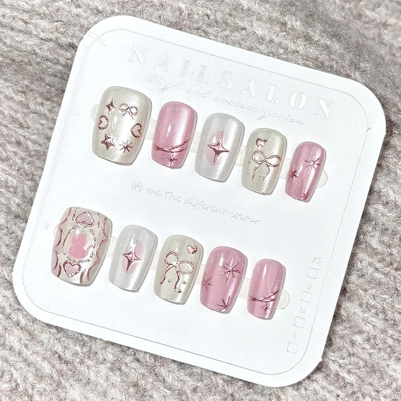 10/30 Peças de Unhas Falsas Ovais com Design de Estrela, Unhas Falsas de Cobertura Total, Unhas Adesivas com Glitter Aurora