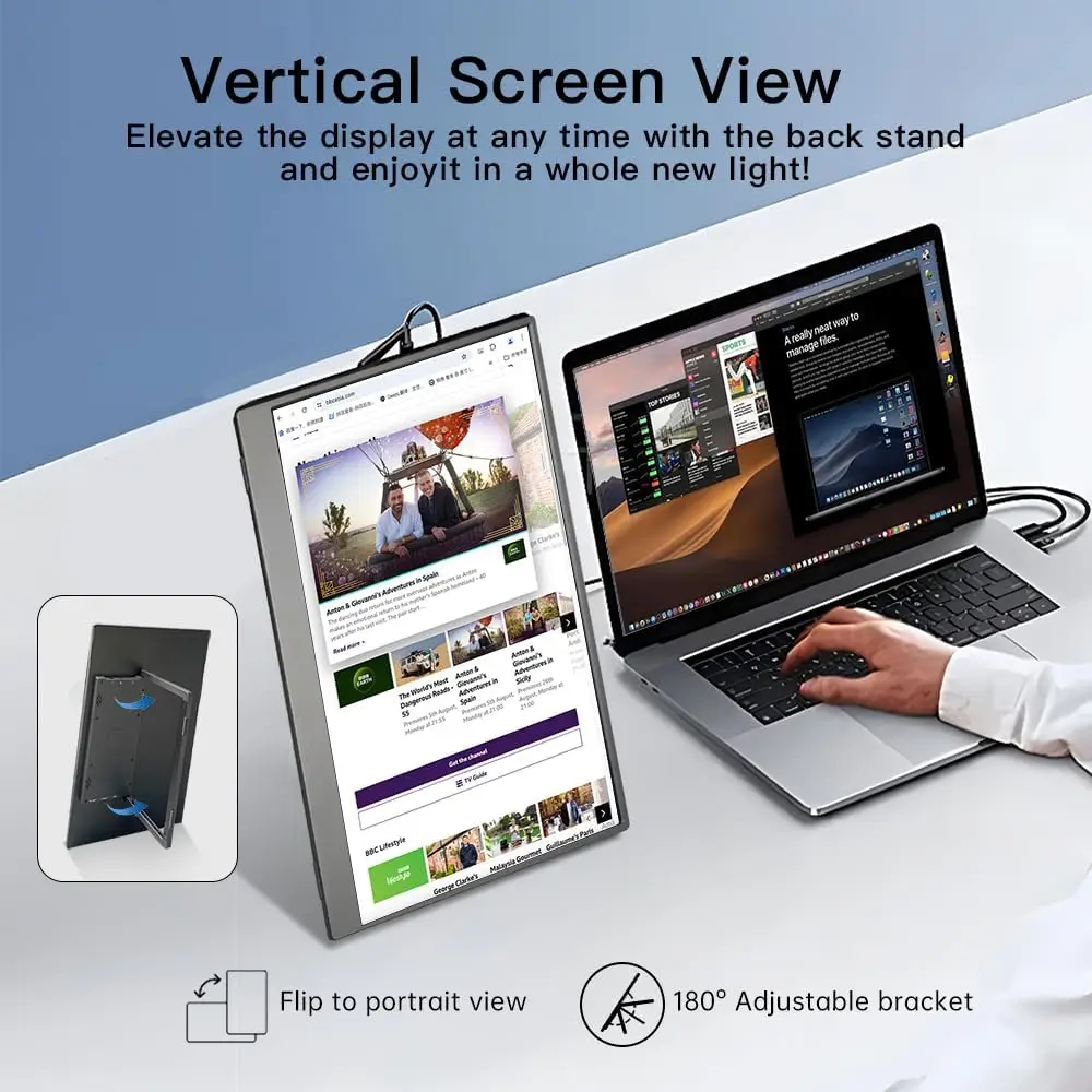 13.3 inch 100% SRGB Widescreen Portable Monitor 1920x1200 IPS USB-C HDMI-Compatible VESA Second Screen Small Lightweight Travel view 4