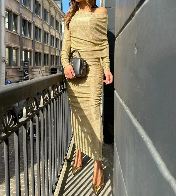 Female 2023 New Fashion Hot Sale Spring New Sexy Elegant Long Sleeve Casual One Shoulder Sleeveless Waist Dress