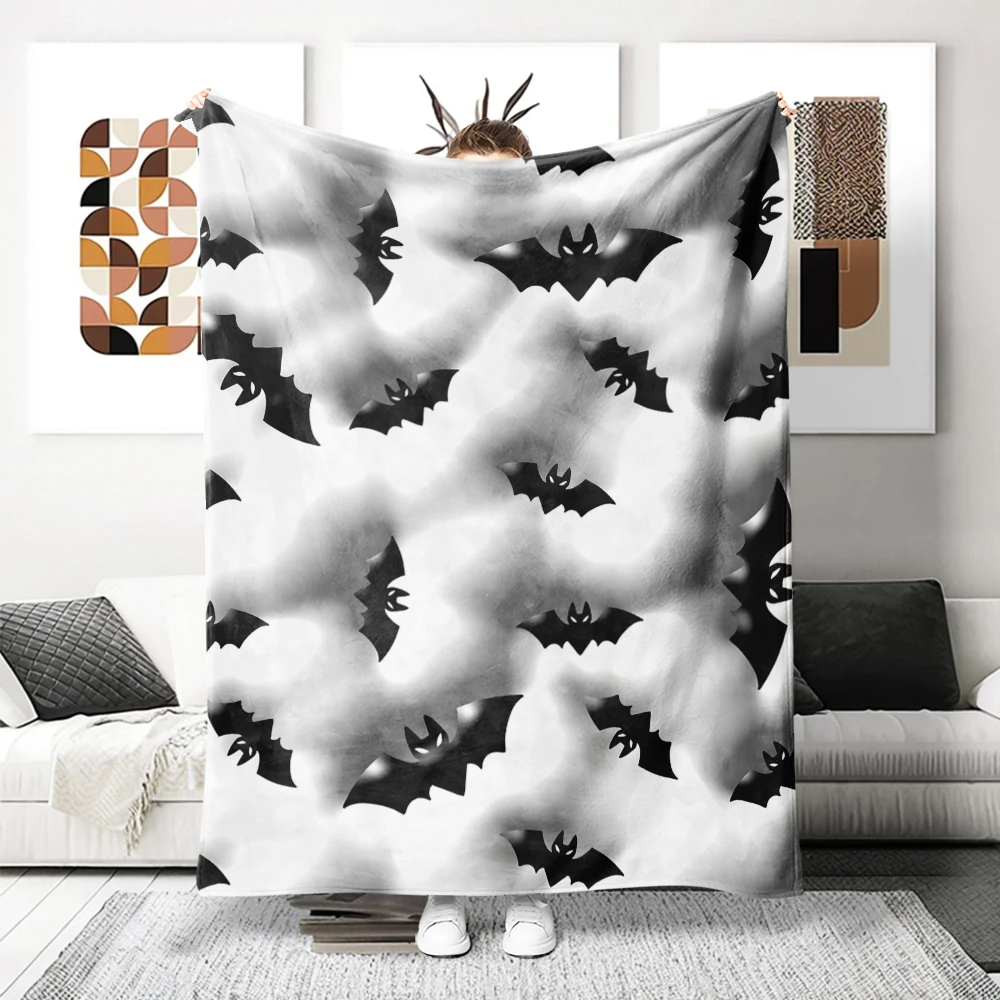 Black Bats Gray Mist Lightweight Flannel Blanket Breathable Cozy Throw Blanket for Spring Summer Sofa Bed Air Conditioning