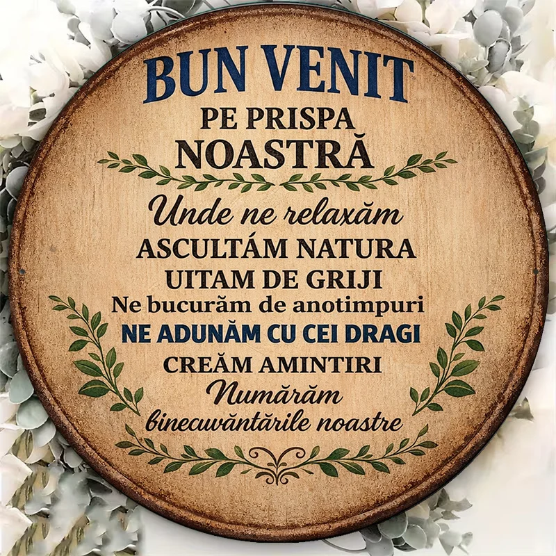 Round Sign, Vintage Plaque about 