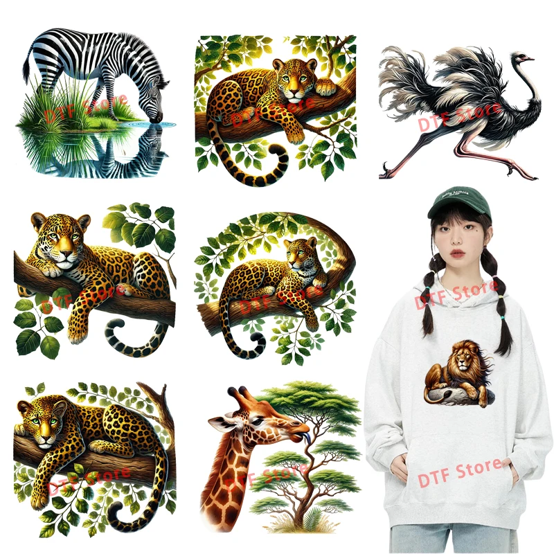 African animals, bread, leopards, lions, dtf heat transfer stickers, iron on clothes, picture design, DIY children's clothing