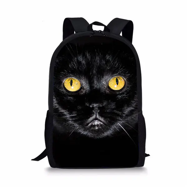 Mochilas padrão de gatos pretos para crianças, bolsa escolar para meninas e meninos, bolsa de livro estudantil, mochila para laptop, mochila casual, fofa