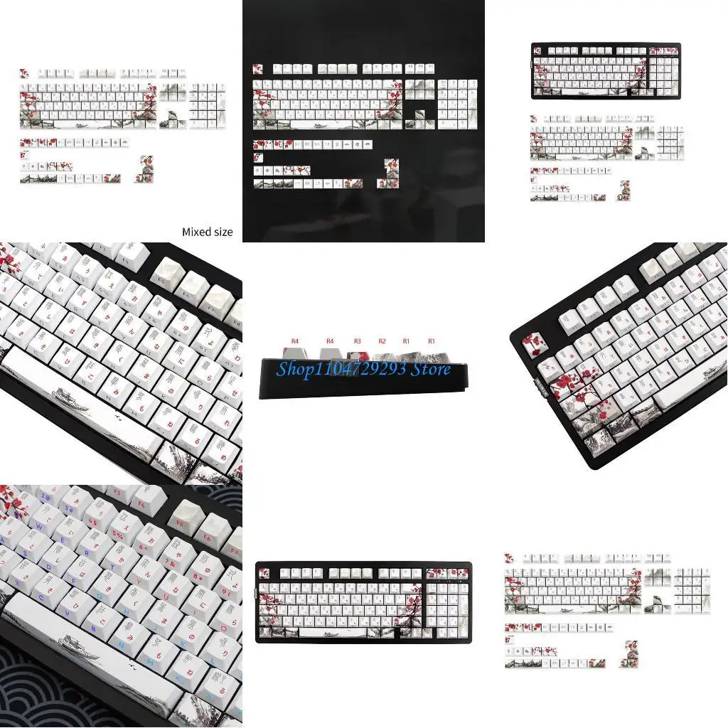 

Y2GD Double Shots pbt Keycaps 135 Keys Plum Blossom CherryProfile Keycap Set Backlit Caps For Mechanical Keyboard Caps