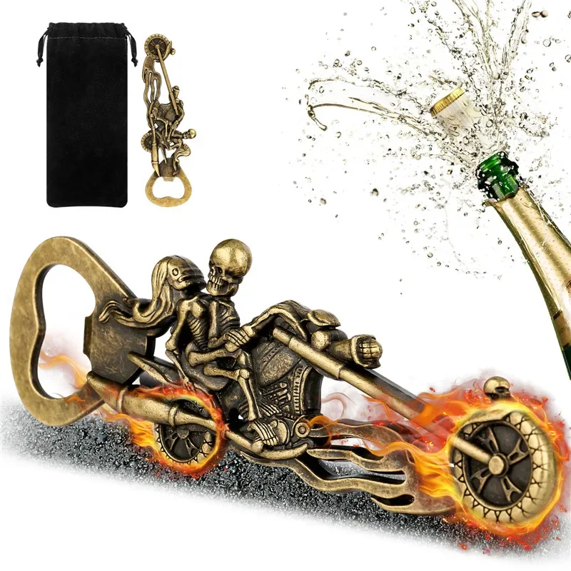 Gothic Skull Motorcycle Rider Design Metal Bottle Opener Home Kitchen Beer Corkscrew for Wedding Celebration Gift Set