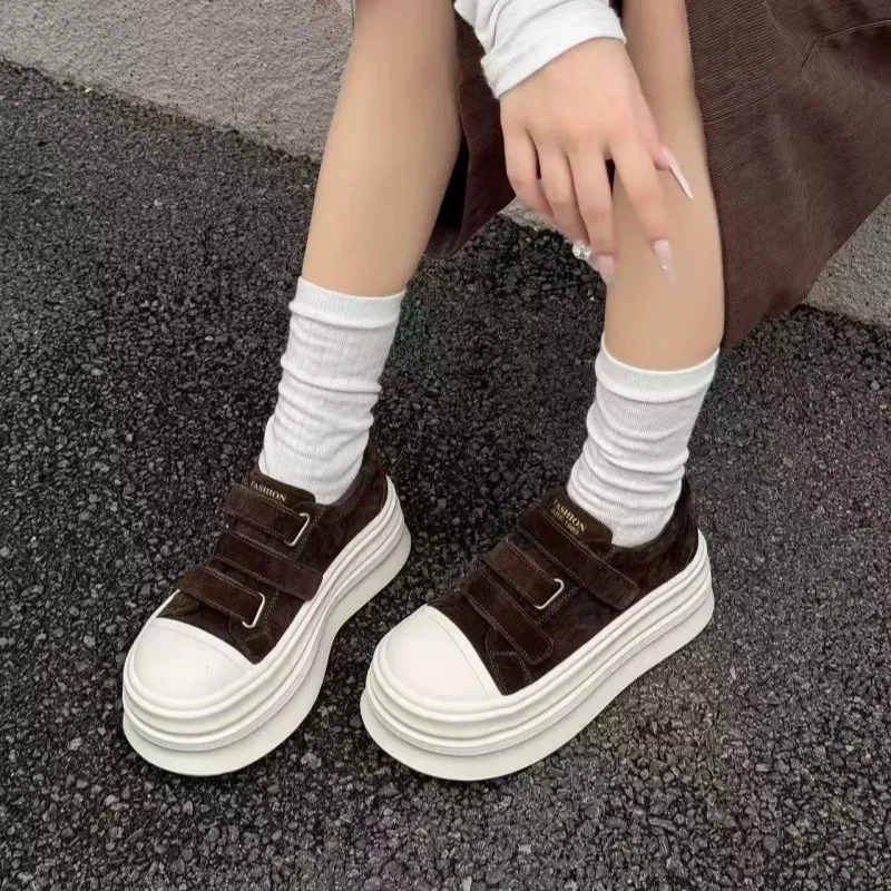 Comemore New Women Chunky Platform Shoes Hook & Loop Soft Comfort Height Increase Spring Autumn Height-increasing Sneakers