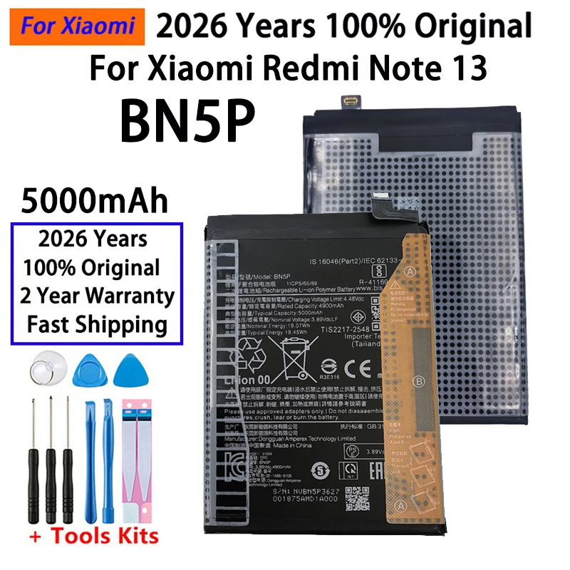 100% Original 5000mAh BN5P Battery For Xiaomi Redmi Note 13 Replacement Batteries Fast Shipping