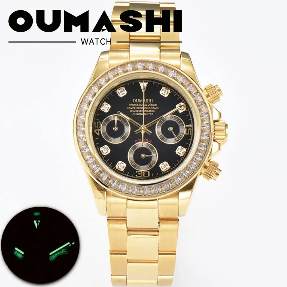 

Роскошные мужские наручные часы с механизмом VK63, 39,3 мм, корпус из золота и драгоценных камней, мужские деловые часы с хронографом VK63