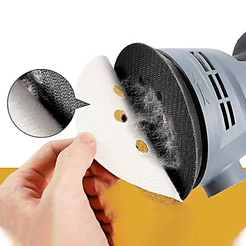 10/50/105pcs Yellow Sanding Paper 125mm 5 Inch 8Holes, Discs Grinder Car Woodworking Metal Grinding Disc Abrasive Polishing Tool