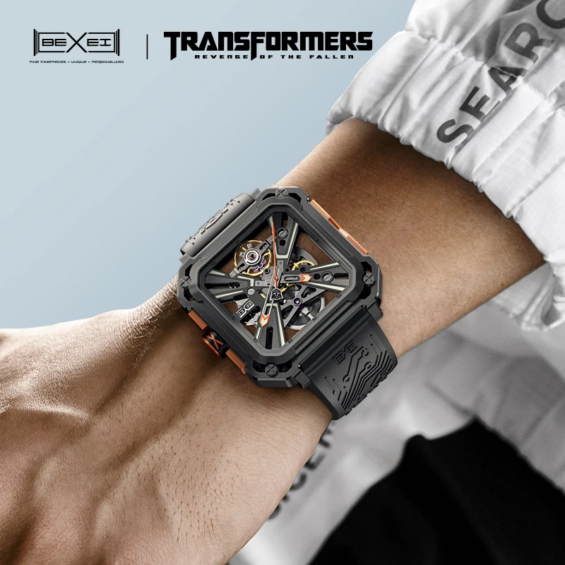 BEXEI Mechanical Transformers  Mudflap Marvel fans  72H Power skeleton Sapphire  Wrist Watches Carved Case Skeleton 9102