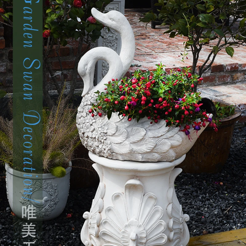 Garden Swan Flowerpot Landscape Animal Ornaments