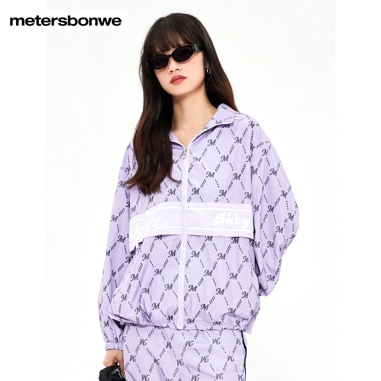 Metersbonwe-Women's Hooded Jacket Full Print Drop Shoulder Loose Coat Windproof Elastic Cuffs Fashion Casual Spring Autumn