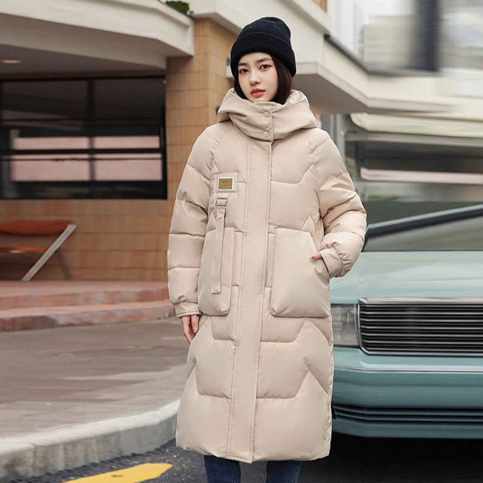 Winter Parka Woman Long Jacket Hooded Detachable Thicken Loose Zipper Pockets Warm Snow Wear 2024 New Woman Padded Coat