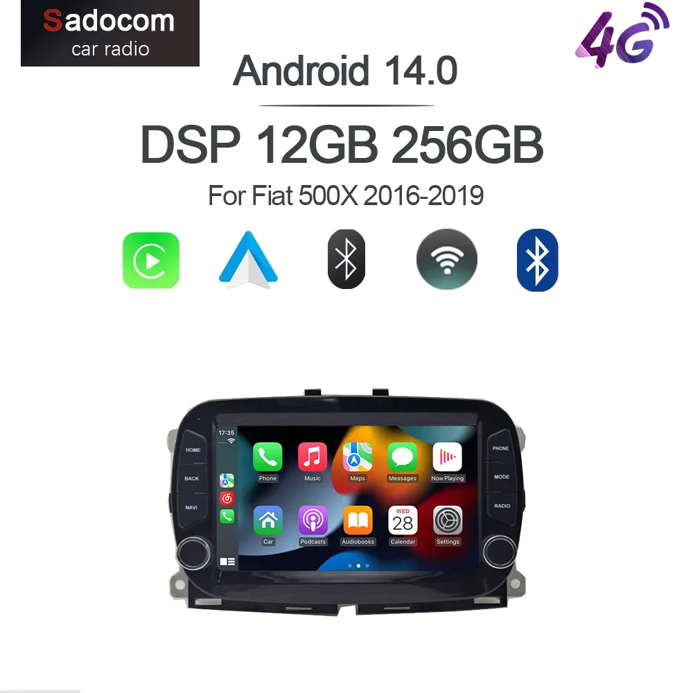 

CarPlay 7" Android 15.0 8 Core 12GB RAM 256GB ROM Car Player GPS autoradio multimedia radio navigation For Fiat 500X 2016-2019