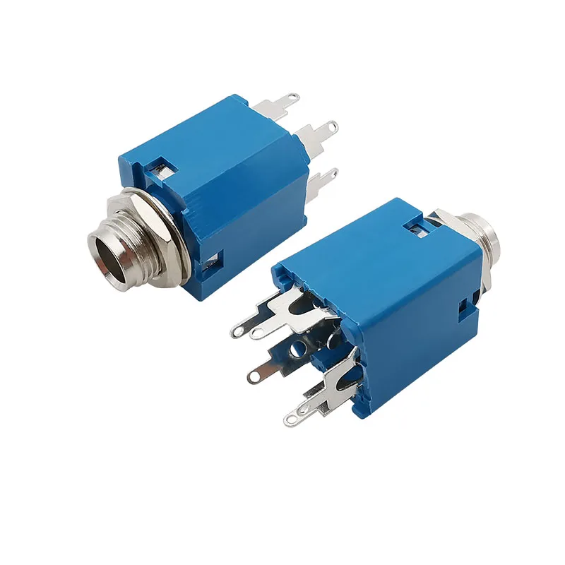 

2Pcs Blue 5 Pin 6.35mm Audio Female Jack Connector 6.35 1/4Inch Microphone Headphone Socket Plug Nut Panel Mount Soldering