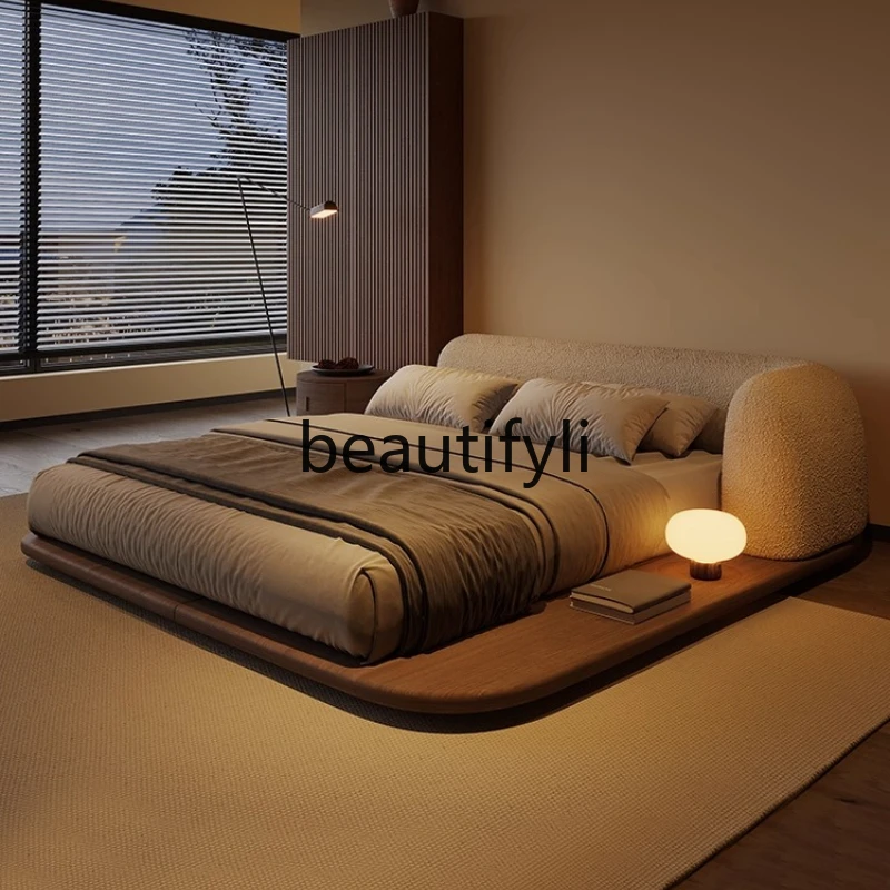 

Кровать в винтажном стиле, ткань из овечьей шерсти, креативная платформа татами, главная спальня, японский стиль ваби-саби