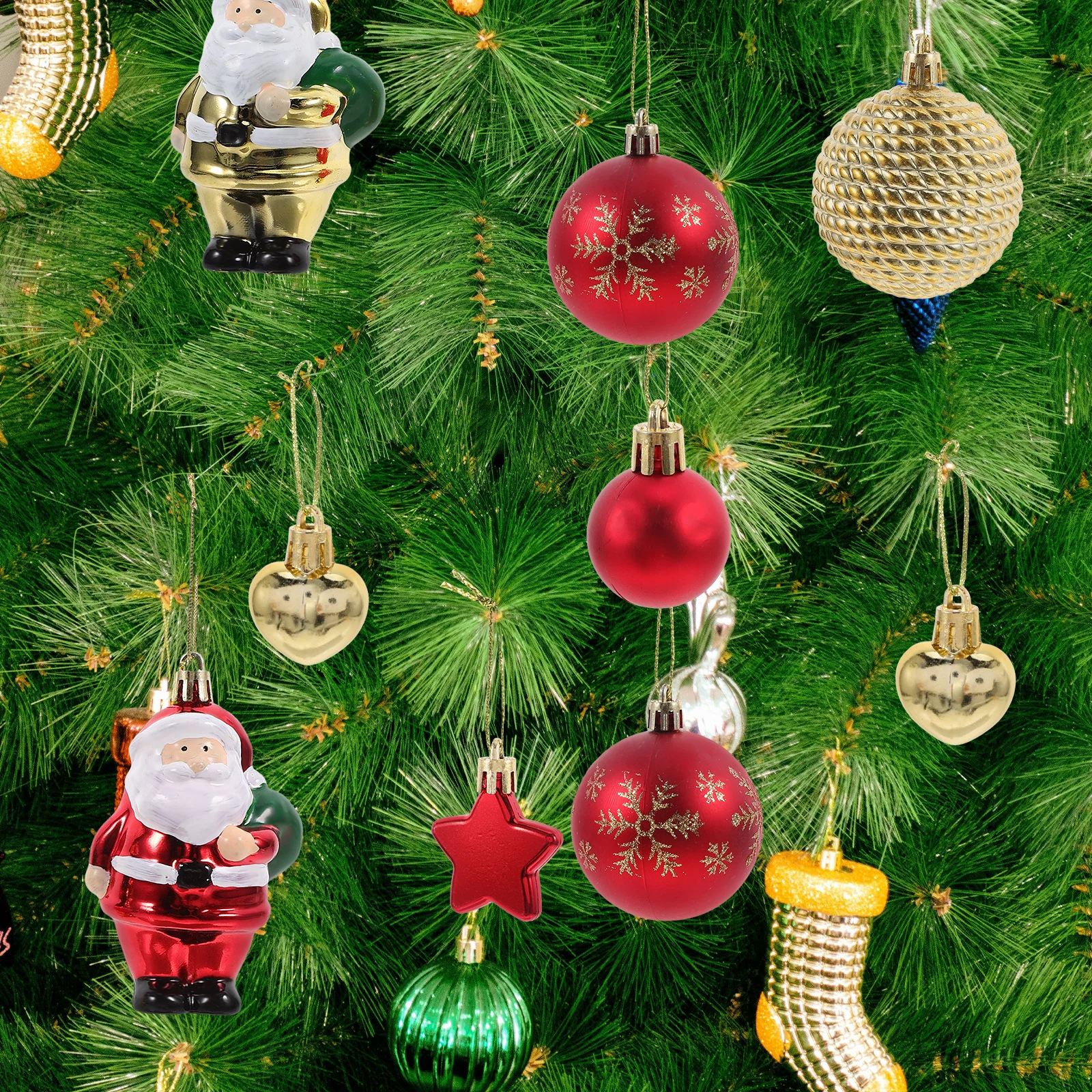 

72Pcs Christmas Tree Hanging Ornaments Plastic Santa Claus Glitter Painted Baubles Holiday Decoration Christmas Ball Set