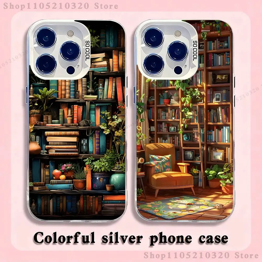 

Book Shelf Creative Pattern Phone Case For iPhone 17,16,15,14,13,12,11,Pro,XS,Max,Plus,Mini,SE4,E white Matte Shockproof Cover