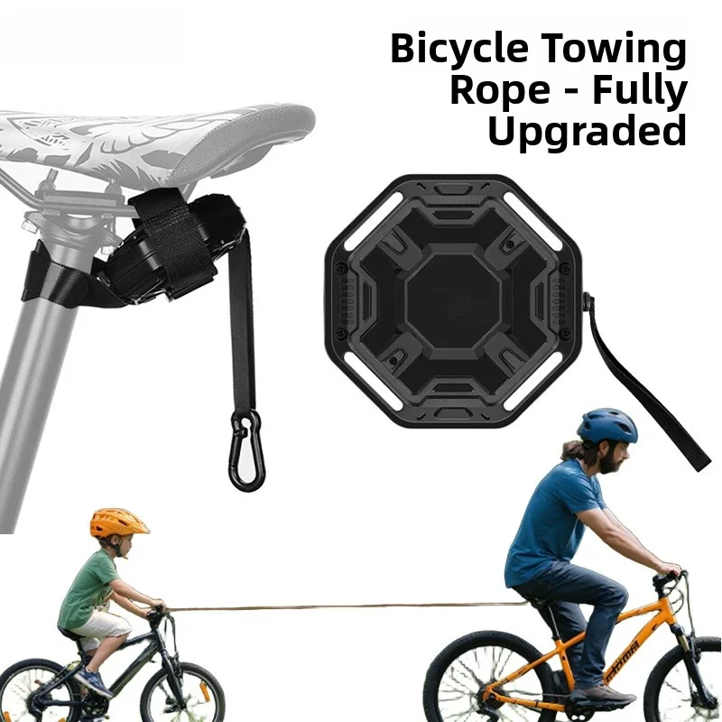 Retractable Tow Strap For Children's Mountain Bikes Featuring Zinc Alloy Housing And High-Strength Nylon Webbing