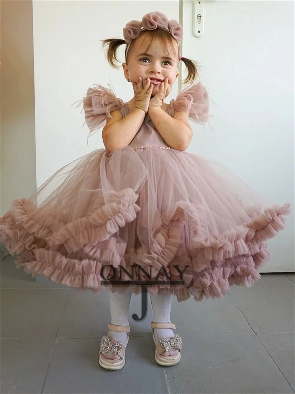 

JONANY Trendy Pleat Flower Girl Dress Birthday Pageant Communion Robe De Demoiselle Baby Party