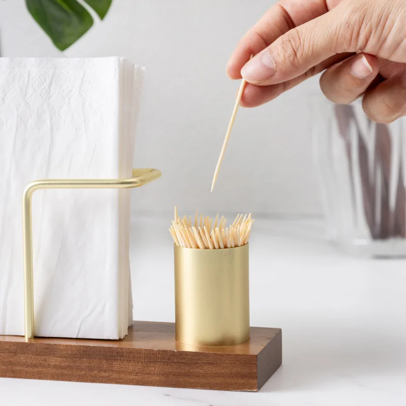 Walnut Wood & 304 stainless steel 2-in-1 Napkin Holder with Toothpick Dispenser–Elegant Table Organizer for Dining Room & Cafe